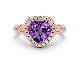 Rose gold Heart Cut Halo Diamond Solitaire with Filigree Band and Four-Prong Setting