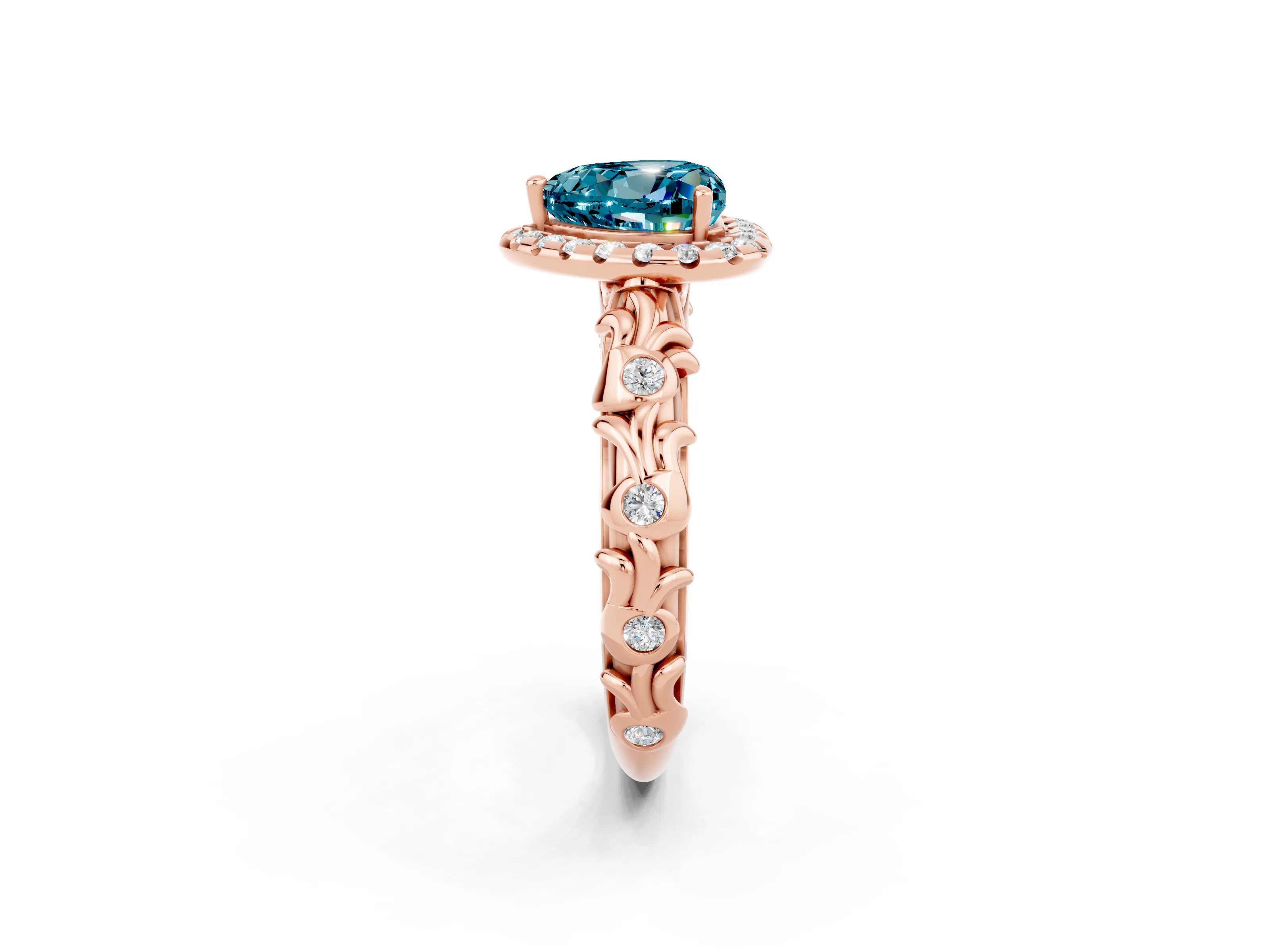 Rose gold Heart Cut Halo Diamond Solitaire with Filigree Band and Four-Prong Setting_2