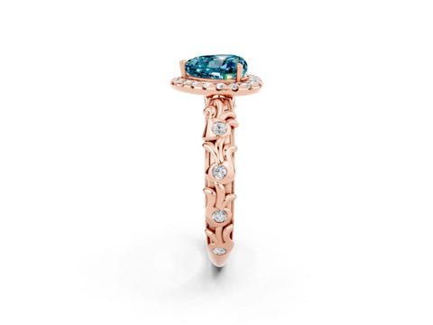 Rose gold Heart Cut Halo Diamond Solitaire with Filigree Band and Four-Prong Setting_2