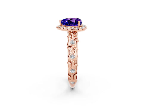 Rose gold Heart Cut Halo Diamond Solitaire with Filigree Band and Four-Prong Setting_2