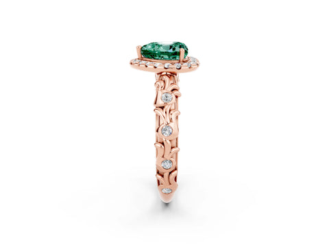 Rose gold Heart Cut Halo Diamond Solitaire with Filigree Band and Four-Prong Setting_2