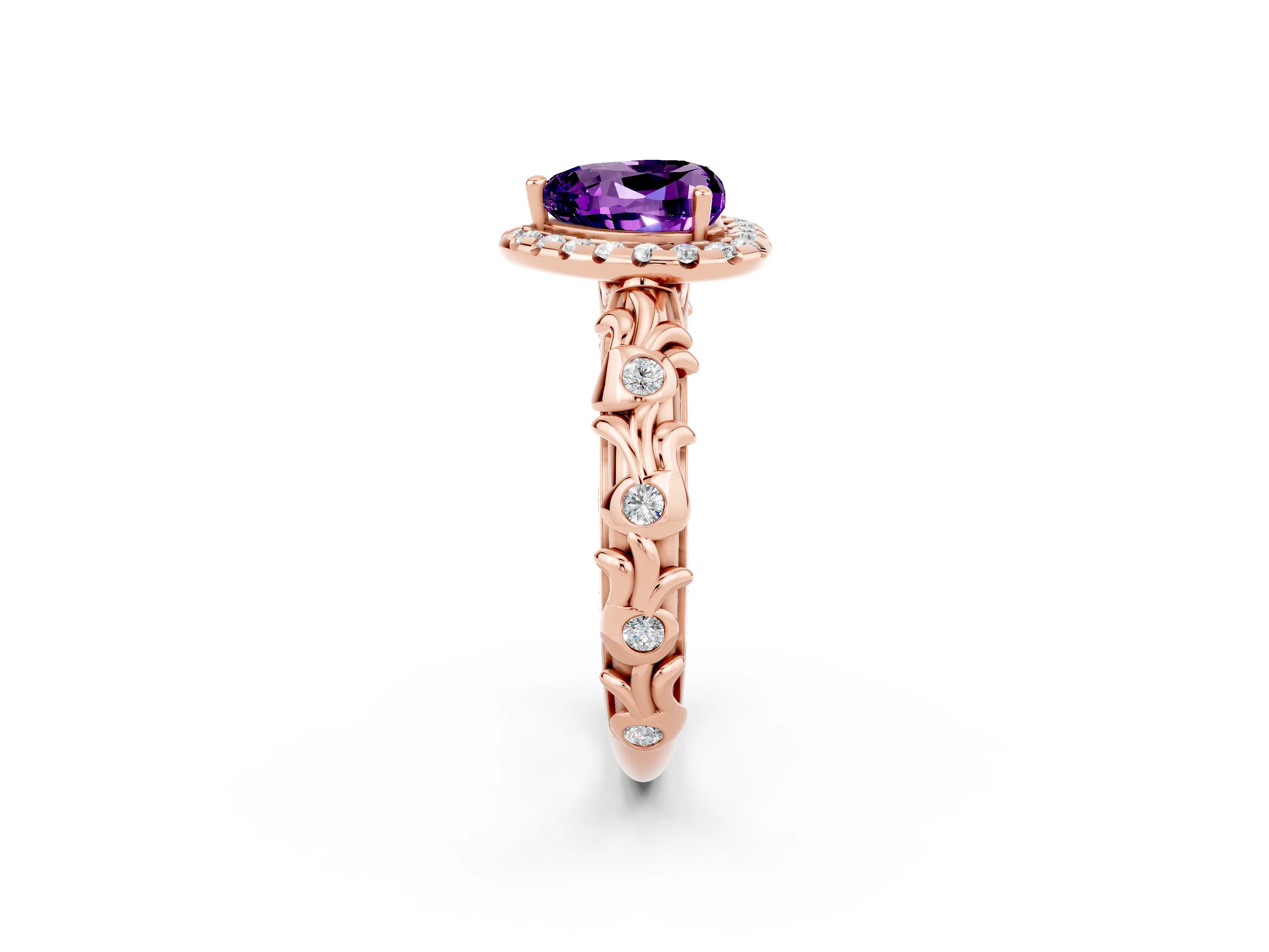 Rose gold Heart Cut Halo Diamond Solitaire with Filigree Band and Four-Prong Setting_2