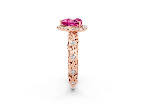 Rose gold Heart Cut Halo Diamond Solitaire with Filigree Band and Four-Prong Setting_2