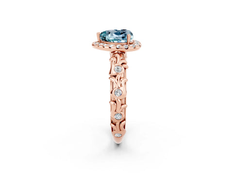 Rose gold Heart Cut Halo Diamond Solitaire with Filigree Band and Four-Prong Setting_2