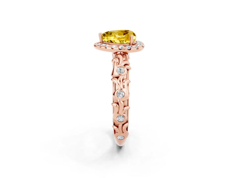 Rose gold Heart Cut Halo Diamond Solitaire with Filigree Band and Four-Prong Setting_2
