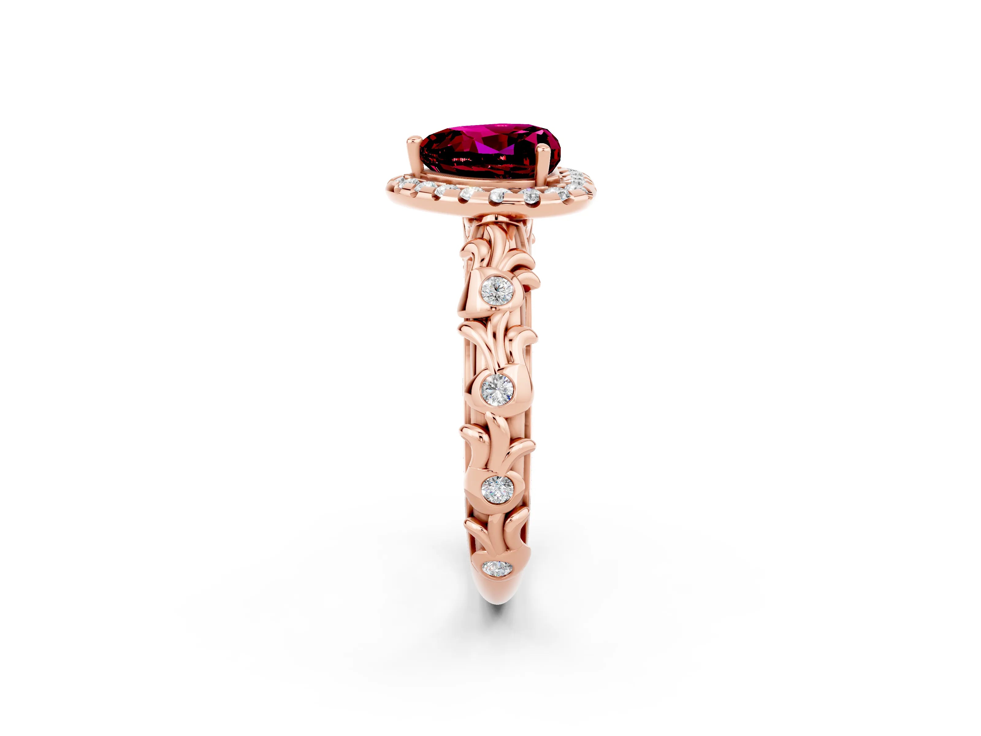 Rose gold Heart Cut Halo Diamond Solitaire with Filigree Band and Four-Prong Setting_2