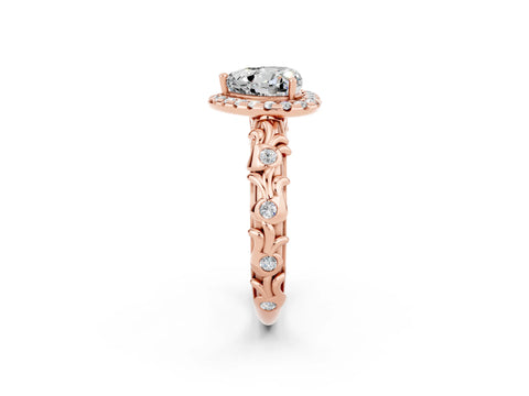 Rose gold Heart Cut Halo Diamond Solitaire with Filigree Band and Four-Prong Setting_2
