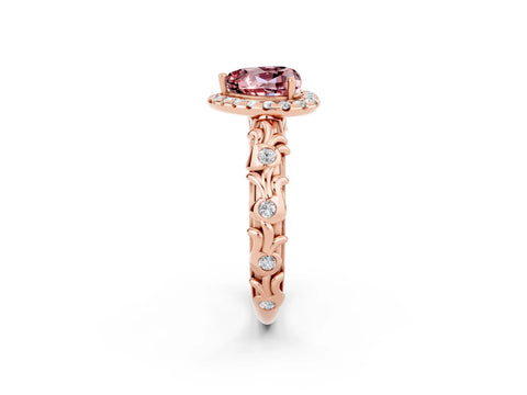 Rose gold Heart Cut Halo Diamond Solitaire with Filigree Band and Four-Prong Setting_2