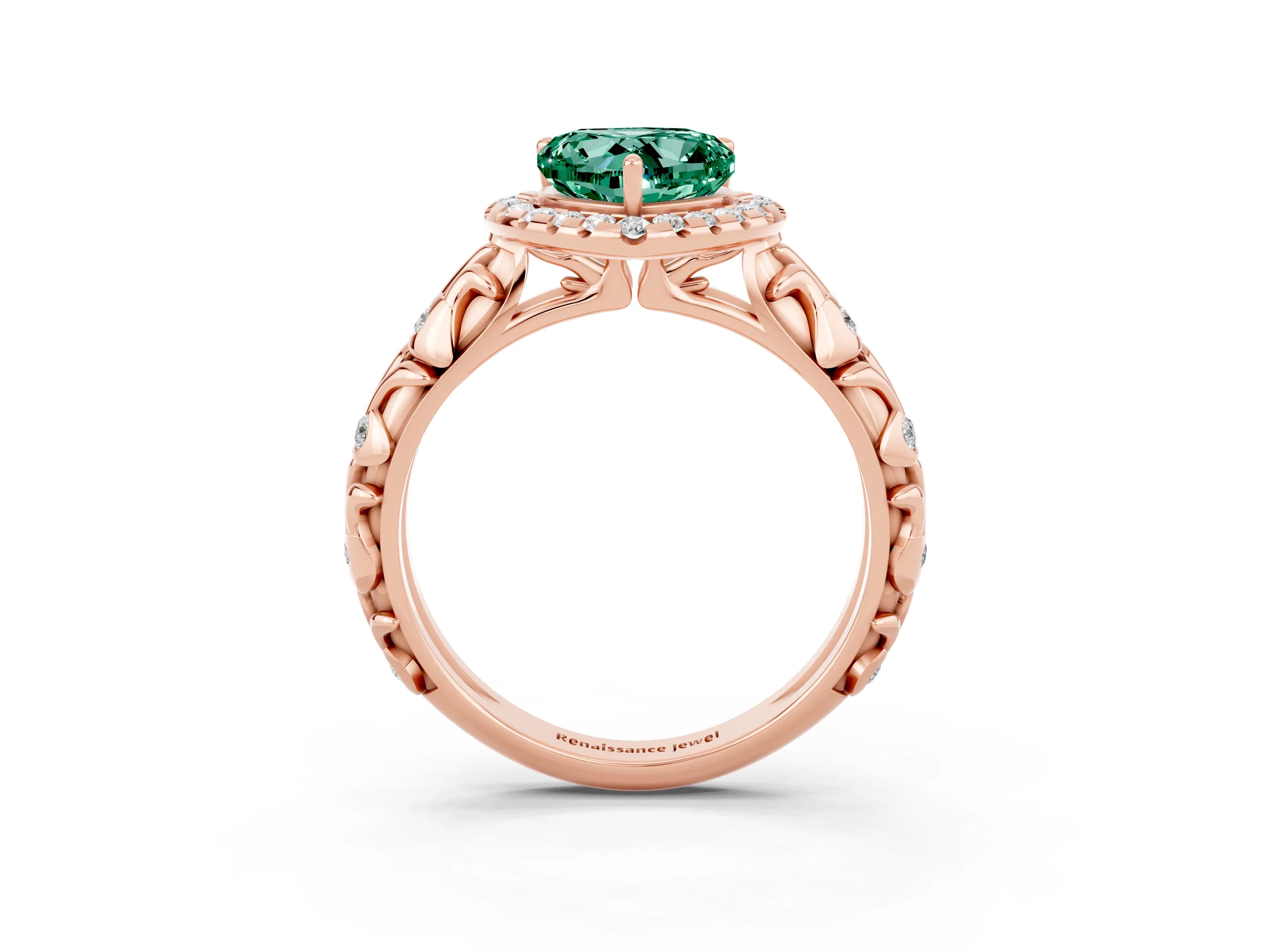 Rose gold Heart Cut Halo Diamond Solitaire with Filigree Band and Four-Prong Setting_3