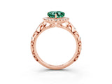 Rose gold Heart Cut Halo Diamond Solitaire with Filigree Band and Four-Prong Setting_3