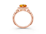 Rose gold Heart Cut Halo Diamond Solitaire with Filigree Band and Four-Prong Setting_3