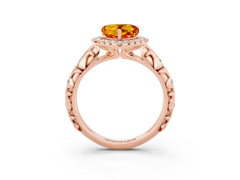 Rose gold Heart Cut Halo Diamond Solitaire with Filigree Band and Four-Prong Setting_3