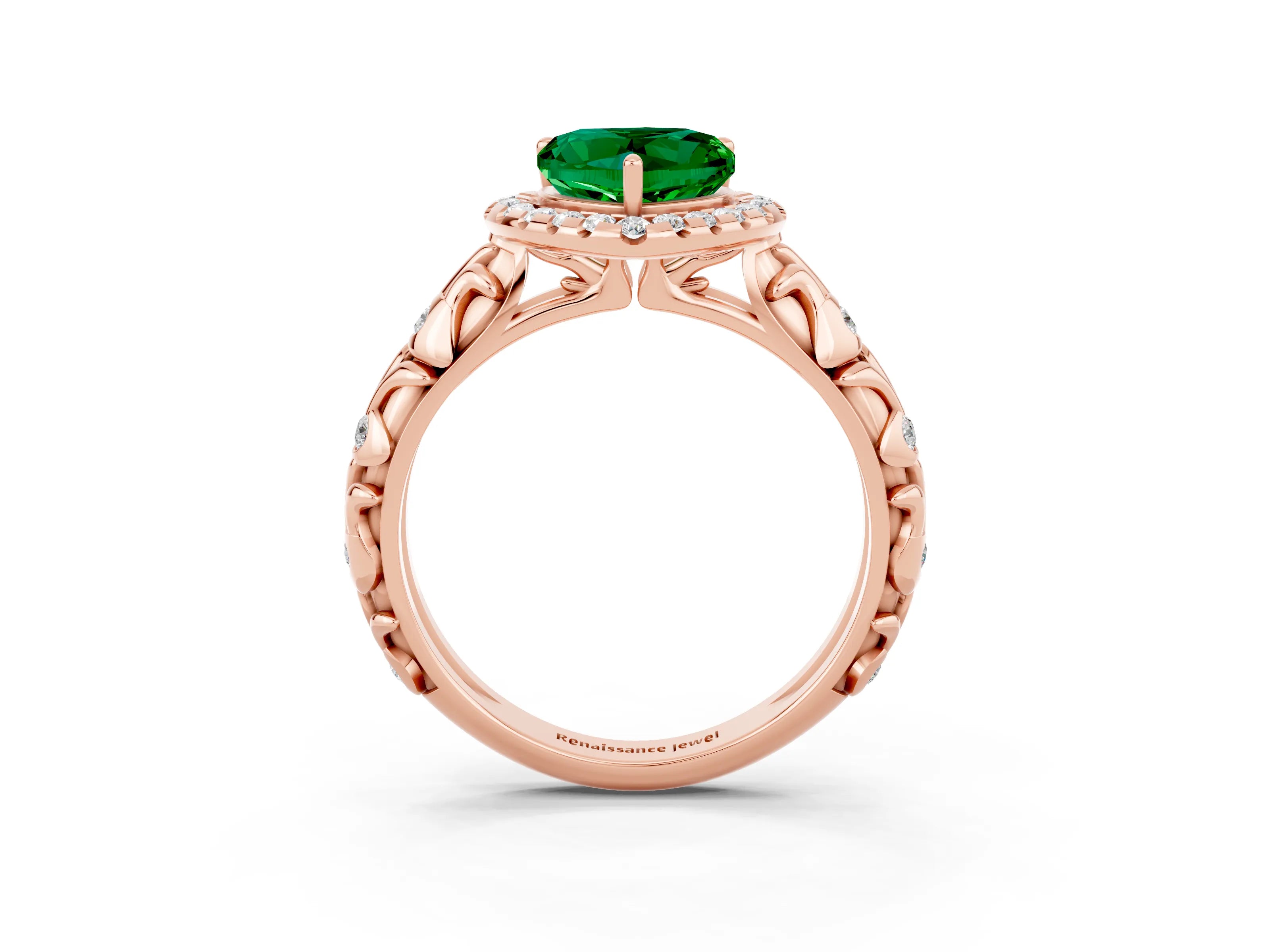 Rose gold Heart Cut Halo Diamond Solitaire with Filigree Band and Four-Prong Setting_3