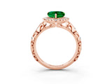Rose gold Heart Cut Halo Diamond Solitaire with Filigree Band and Four-Prong Setting_3