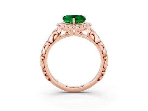 Rose gold Heart Cut Halo Diamond Solitaire with Filigree Band and Four-Prong Setting_3