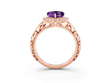 Rose gold Heart Cut Halo Diamond Solitaire with Filigree Band and Four-Prong Setting_3