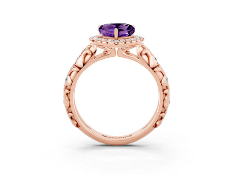 Rose gold Heart Cut Halo Diamond Solitaire with Filigree Band and Four-Prong Setting_3