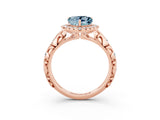 Rose gold Heart Cut Halo Diamond Solitaire with Filigree Band and Four-Prong Setting_3