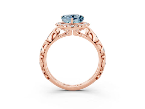 Rose gold Heart Cut Halo Diamond Solitaire with Filigree Band and Four-Prong Setting_3