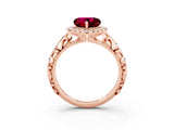 Rose gold Heart Cut Halo Diamond Solitaire with Filigree Band and Four-Prong Setting_3