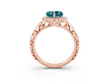 Rose gold Heart Cut Halo Diamond Solitaire with Filigree Band and Four-Prong Setting_3