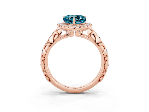 Rose gold Heart Cut Halo Diamond Solitaire with Filigree Band and Four-Prong Setting_3