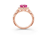 Rose gold Heart Cut Halo Diamond Solitaire with Filigree Band and Four-Prong Setting_3