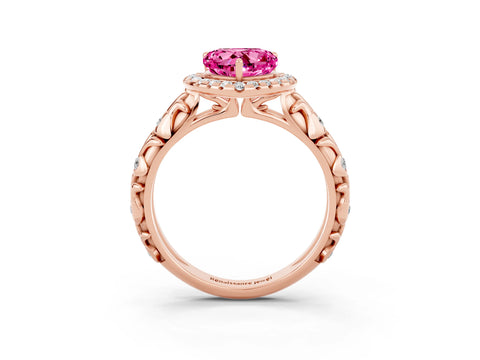 Rose gold Heart Cut Halo Diamond Solitaire with Filigree Band and Four-Prong Setting_3