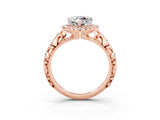 Rose gold Heart Cut Halo Diamond Solitaire with Filigree Band and Four-Prong Setting_3