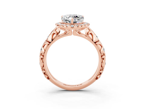 Rose gold Heart Cut Halo Diamond Solitaire with Filigree Band and Four-Prong Setting_3