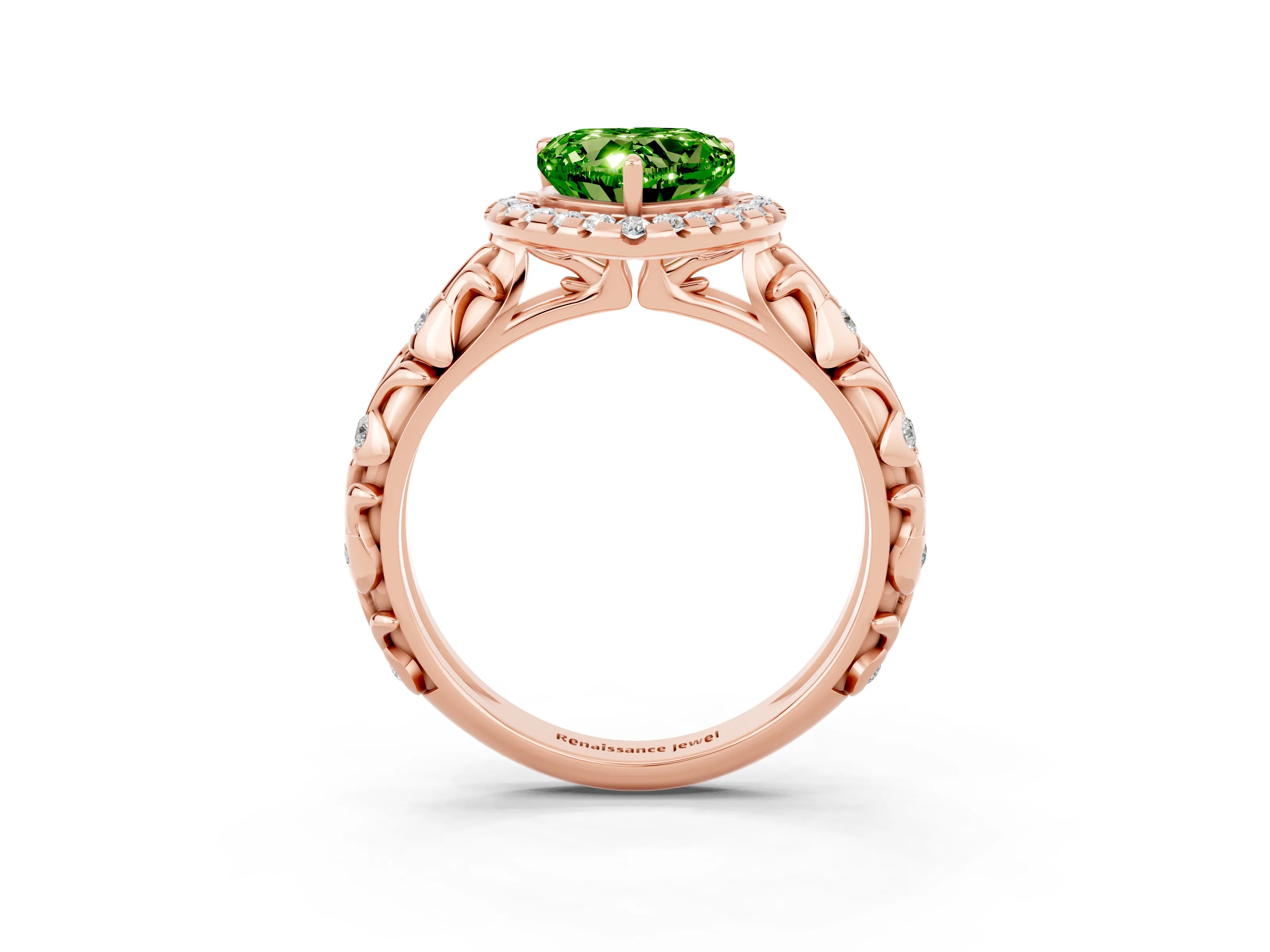 Rose gold Heart Cut Halo Diamond Solitaire with Filigree Band and Four-Prong Setting_3