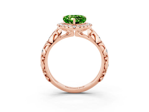 Rose gold Heart Cut Halo Diamond Solitaire with Filigree Band and Four-Prong Setting_3