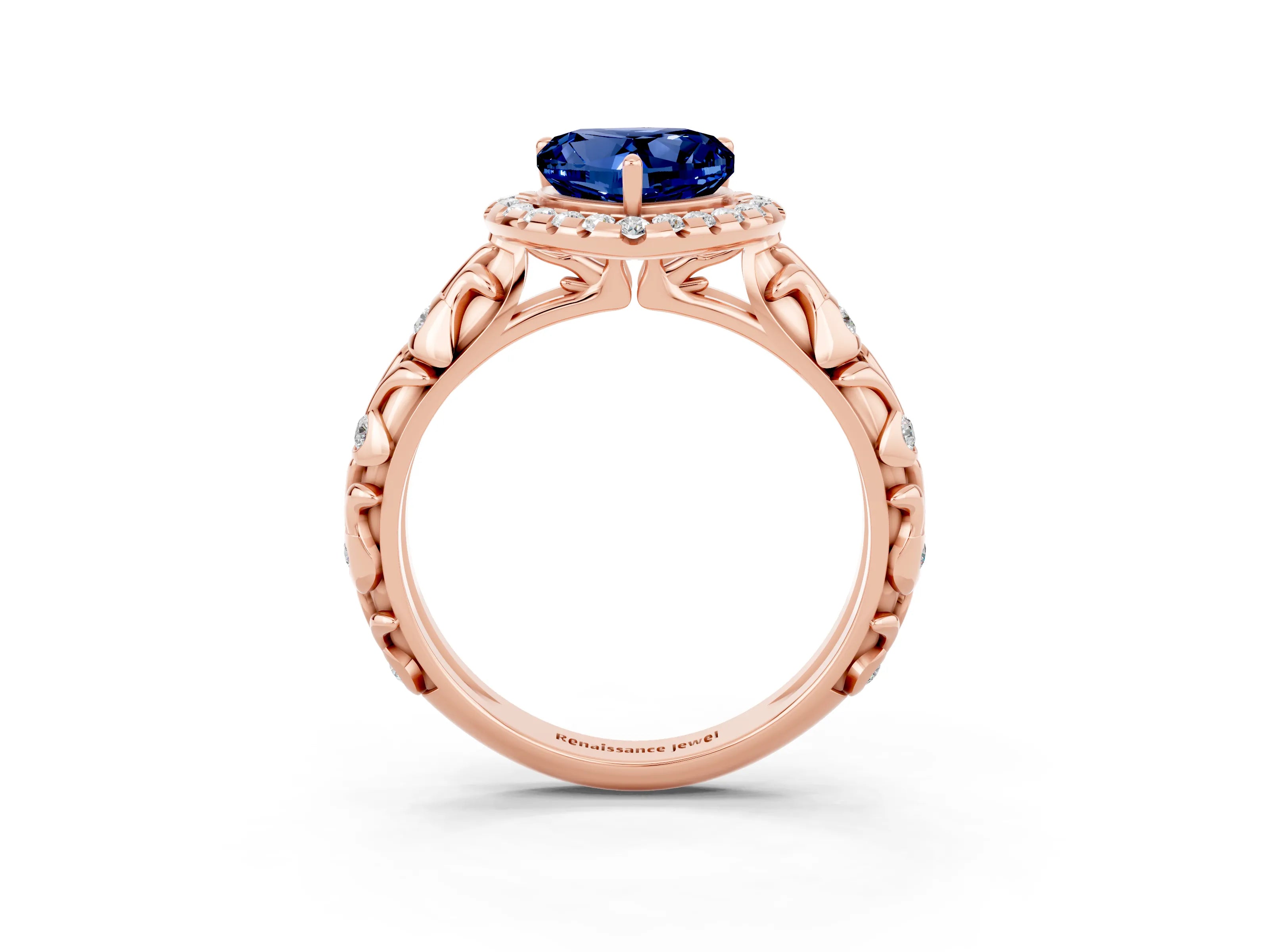 Rose gold Heart Cut Halo Diamond Solitaire with Filigree Band and Four-Prong Setting_3