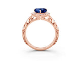 Rose gold Heart Cut Halo Diamond Solitaire with Filigree Band and Four-Prong Setting_3