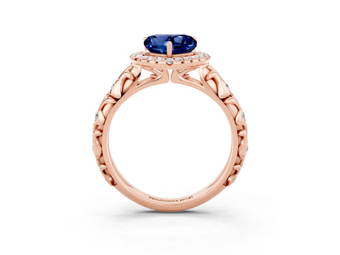 Rose gold Heart Cut Halo Diamond Solitaire with Filigree Band and Four-Prong Setting_3