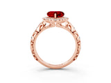 Rose gold Heart Cut Halo Diamond Solitaire with Filigree Band and Four-Prong Setting_3