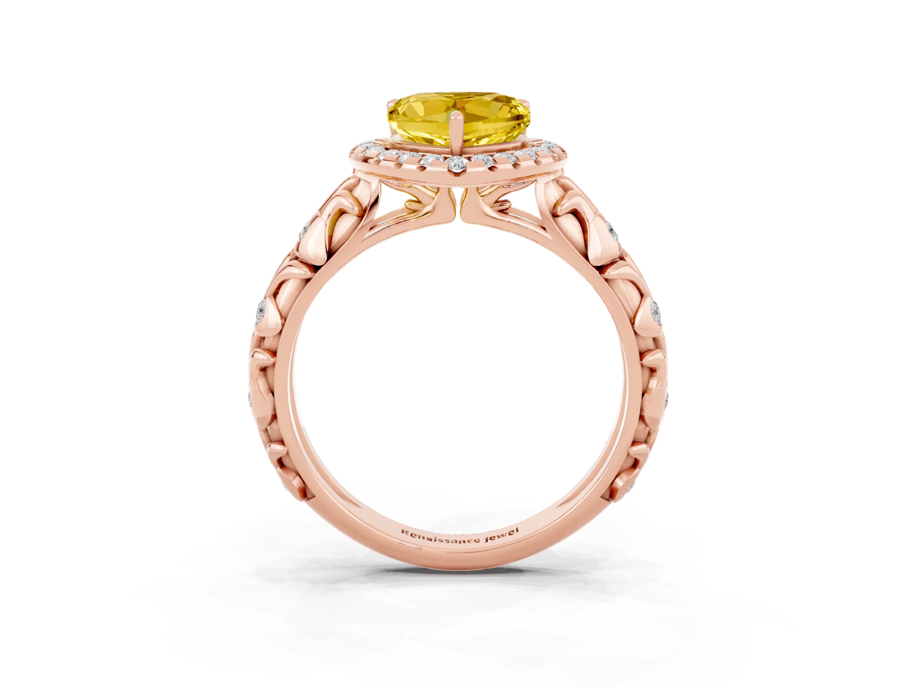Rose gold Heart Cut Halo Diamond Solitaire with Filigree Band and Four-Prong Setting_3