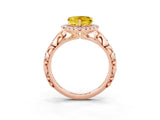 Rose gold Heart Cut Halo Diamond Solitaire with Filigree Band and Four-Prong Setting_3