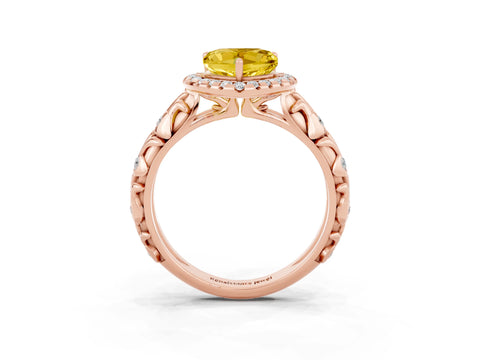 Rose gold Heart Cut Halo Diamond Solitaire with Filigree Band and Four-Prong Setting_3