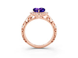 Rose gold Heart Cut Halo Diamond Solitaire with Filigree Band and Four-Prong Setting_3