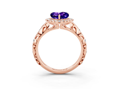 Rose gold Heart Cut Halo Diamond Solitaire with Filigree Band and Four-Prong Setting_3