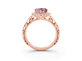 Rose gold Heart Cut Halo Diamond Solitaire with Filigree Band and Four-Prong Setting_3