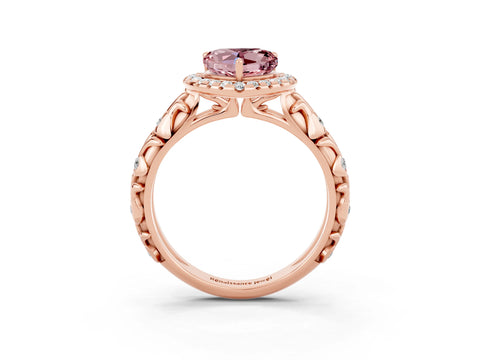 Rose gold Heart Cut Halo Diamond Solitaire with Filigree Band and Four-Prong Setting_3