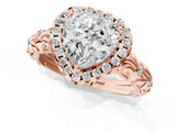 Rose gold Heart Cut Halo Diamond Solitaire with Filigree Band and Four-Prong Setting_4