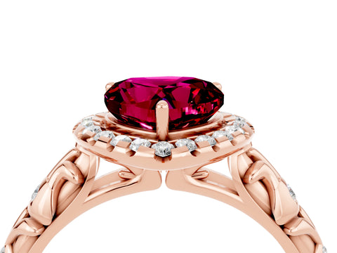 Rose gold Heart Cut Halo Diamond Solitaire with Filigree Band and Four-Prong Setting_4
