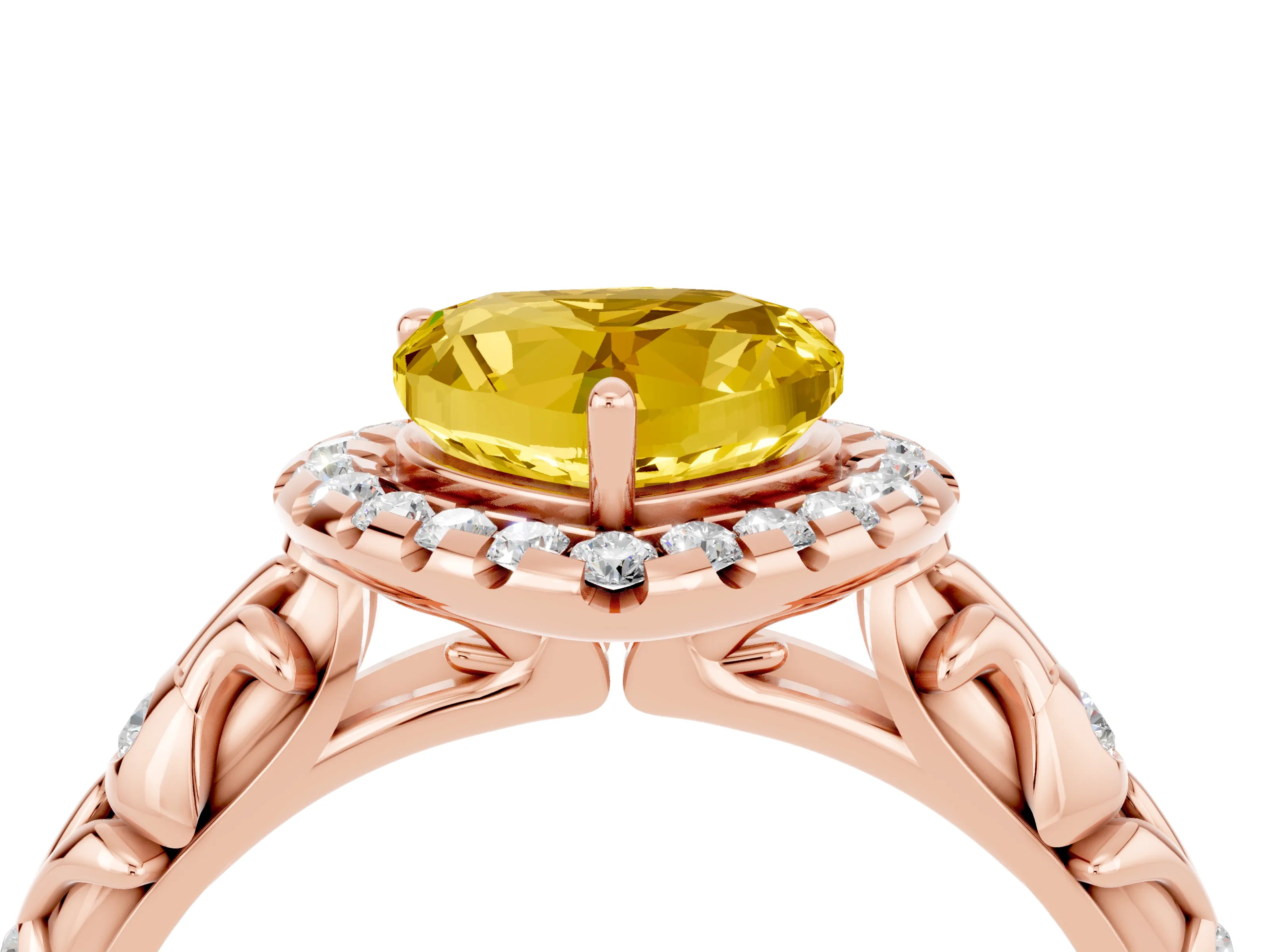 Rose gold Heart Cut Halo Diamond Solitaire with Filigree Band and Four-Prong Setting_4