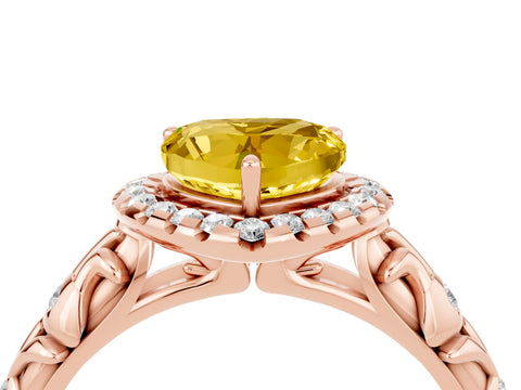 Rose gold Heart Cut Halo Diamond Solitaire with Filigree Band and Four-Prong Setting_4