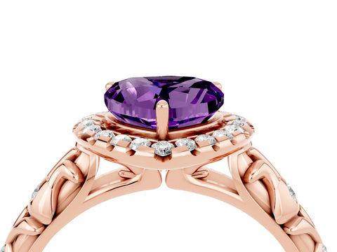 Rose gold Heart Cut Halo Diamond Solitaire with Filigree Band and Four-Prong Setting_4
