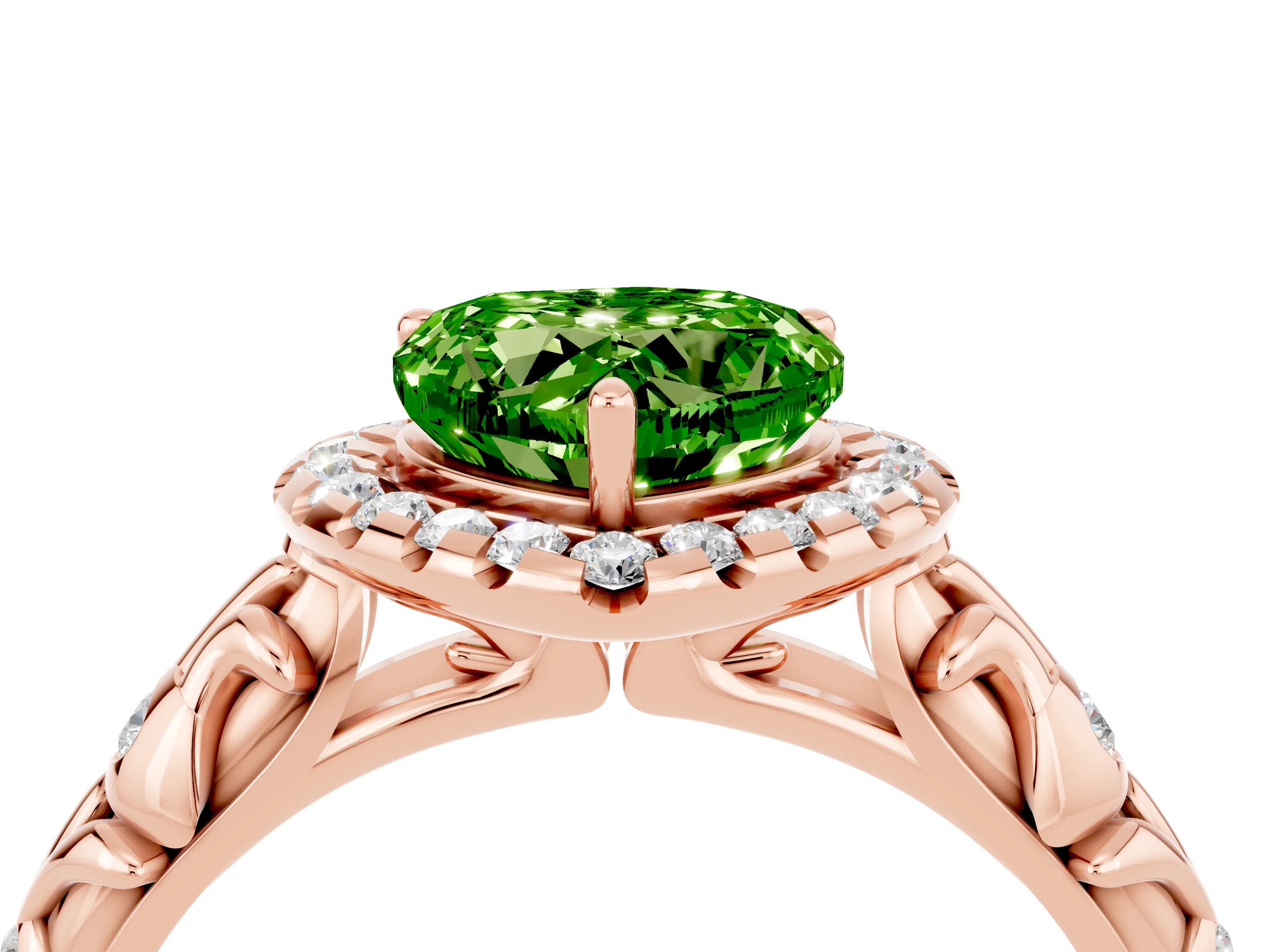 Rose gold Heart Cut Halo Diamond Solitaire with Filigree Band and Four-Prong Setting_4