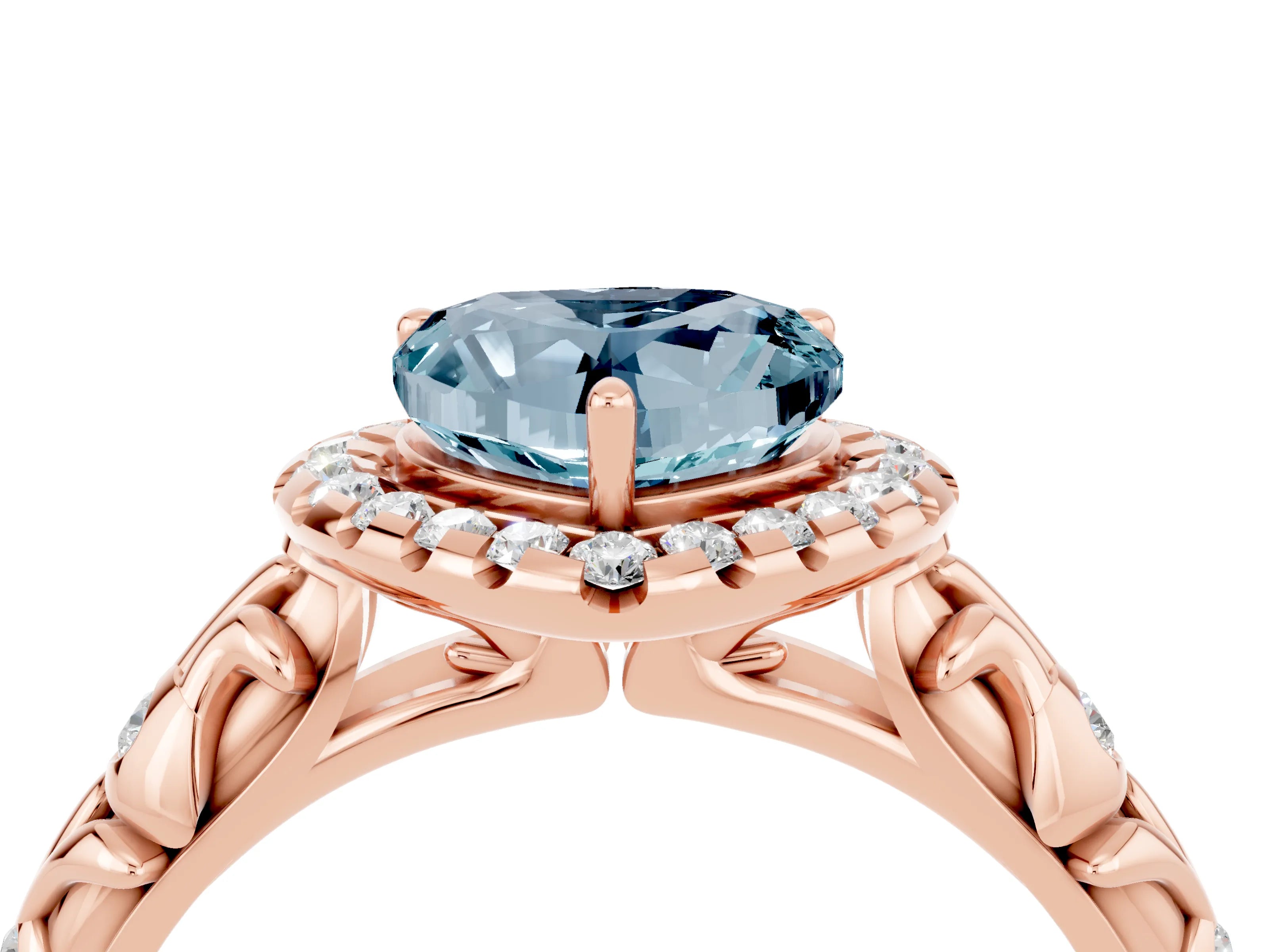 Rose gold Heart Cut Halo Diamond Solitaire with Filigree Band and Four-Prong Setting_4